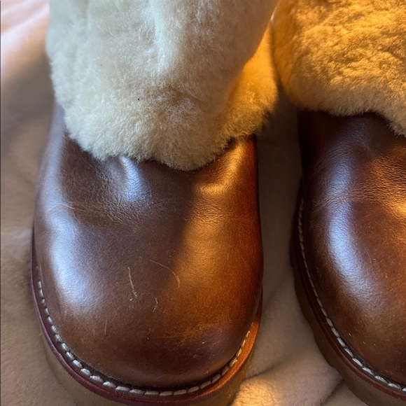 Ugg Shearling Lined Brown Leather Boots - Picture 2 of 6
